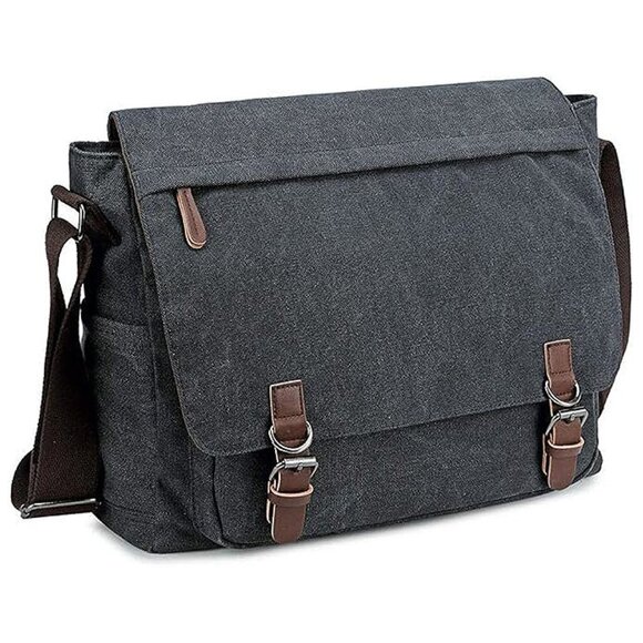 Messenger Bag for Men Retro, Canvas Satchel casual Briefcases Black15